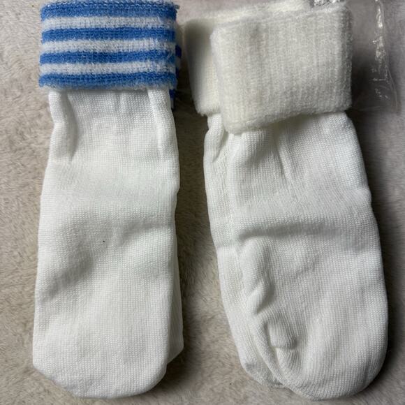 VTG Tennis Sports Socks Terry Cuff Blue Striped 2 Pair 70s Ankle Crew Retro - Picture 2 of 3